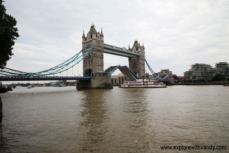 Tower bridge opened for passing ship 